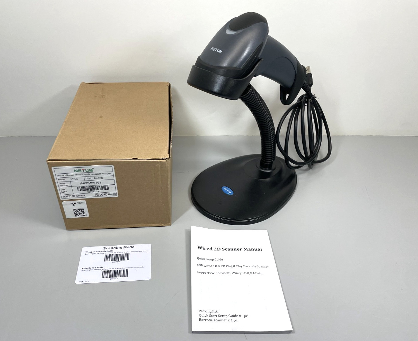 Netum NT-M5 Handheld Wired 2D Barcode Scanner Kit New Open Box w/ Accessories