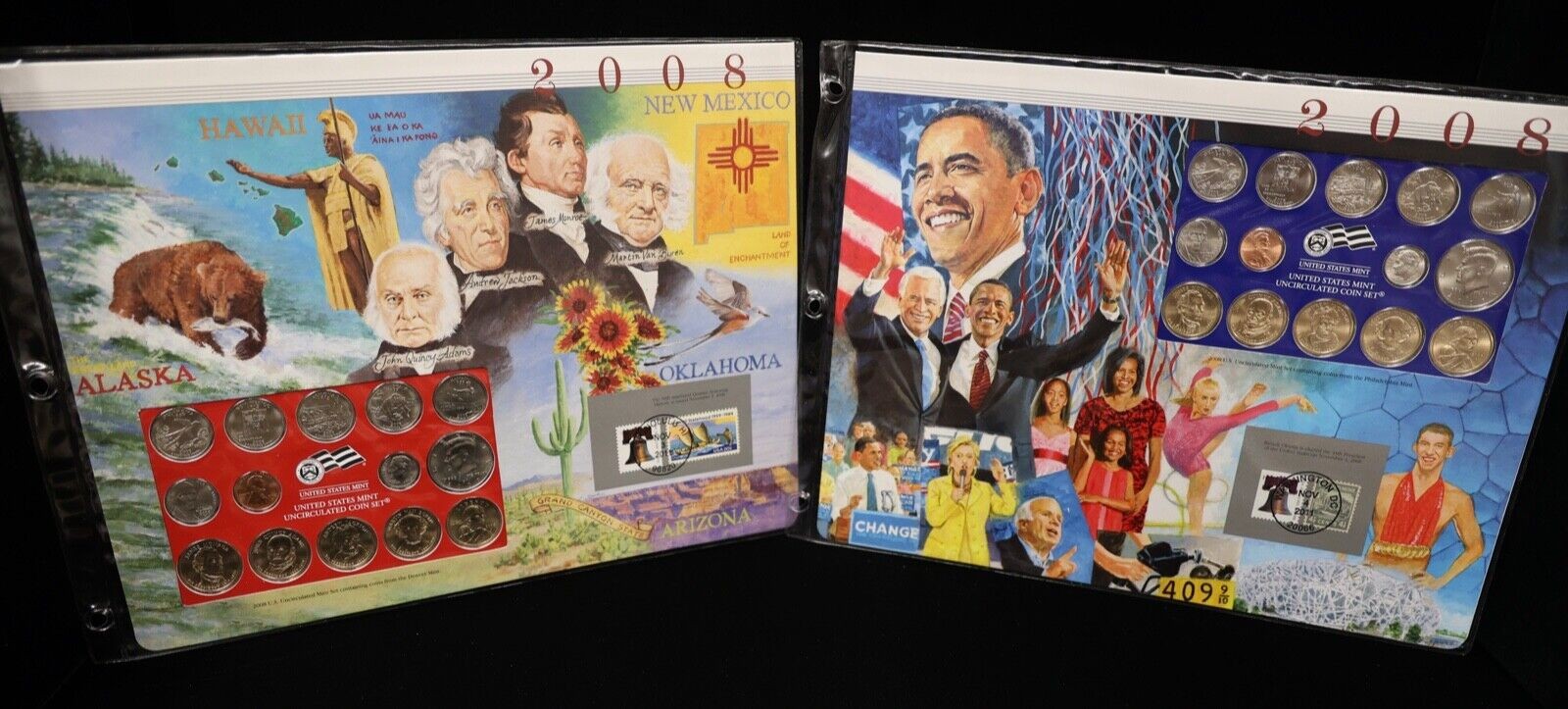 2008 P & D Uncirculated Mint Set Postal Commemorative Society Coins & Stamps