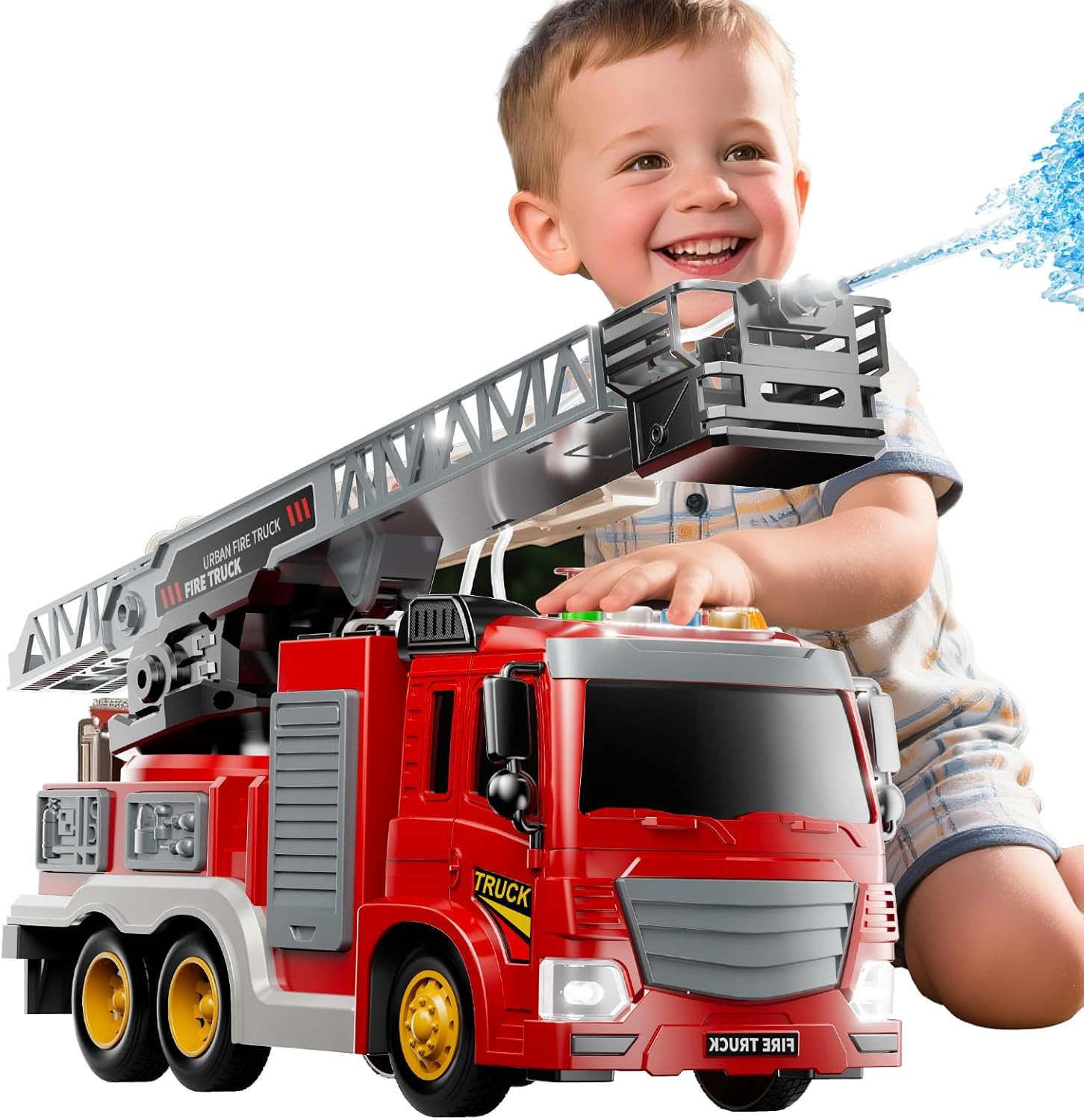 Fire Truck Toy for Kids 3 4 5 6 7 8 Years Old - Fire Trucks Playset with Rotatin