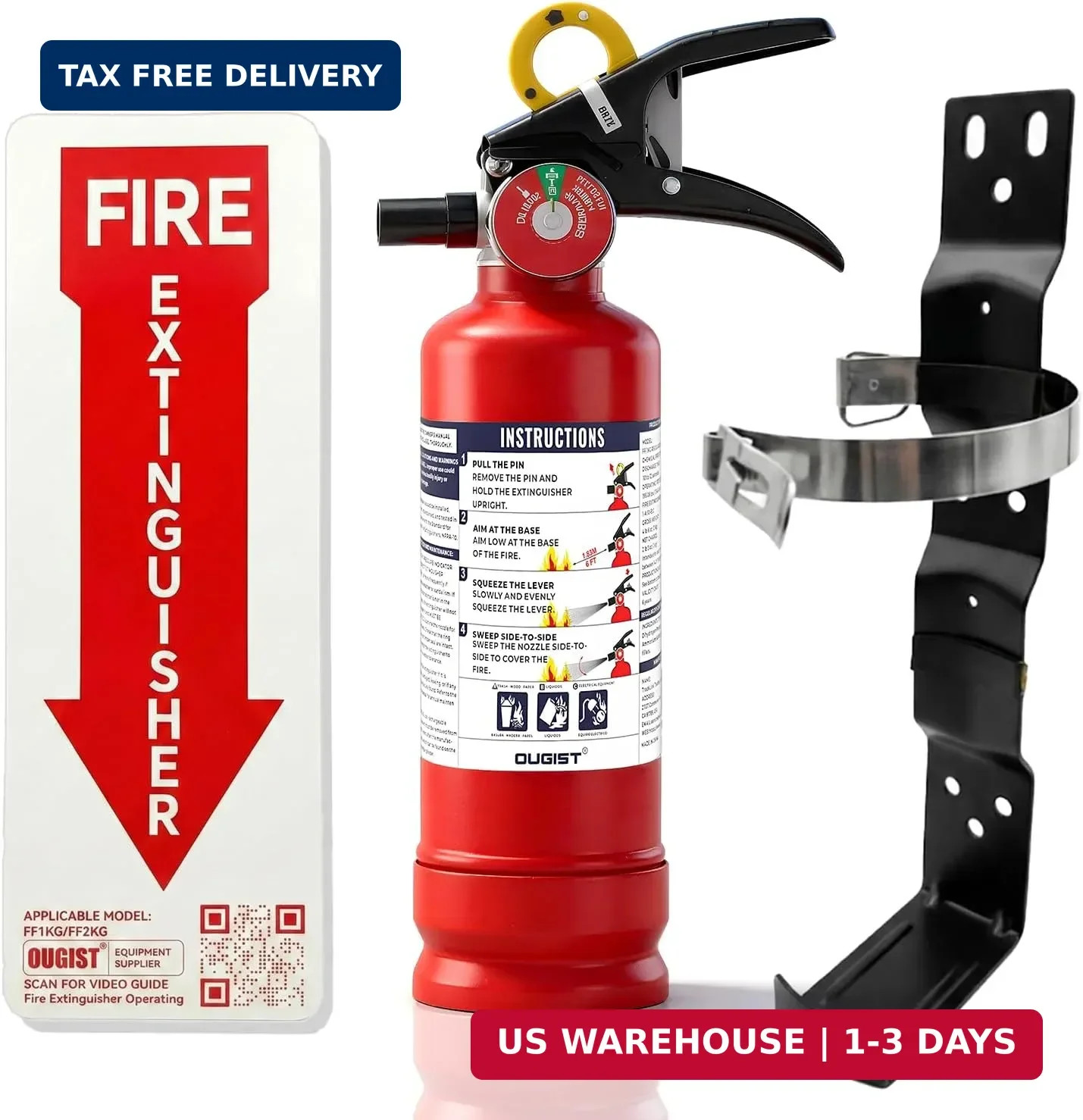 Ougist ABC Fire Extinguisher with Home Wall mount Bracket, Quick-Release Handle,