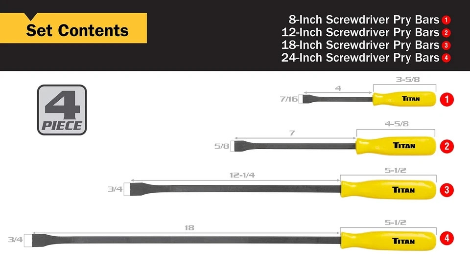 Titan Tools 4 pc. Pry Bar Set (17101) Largest 23.5"