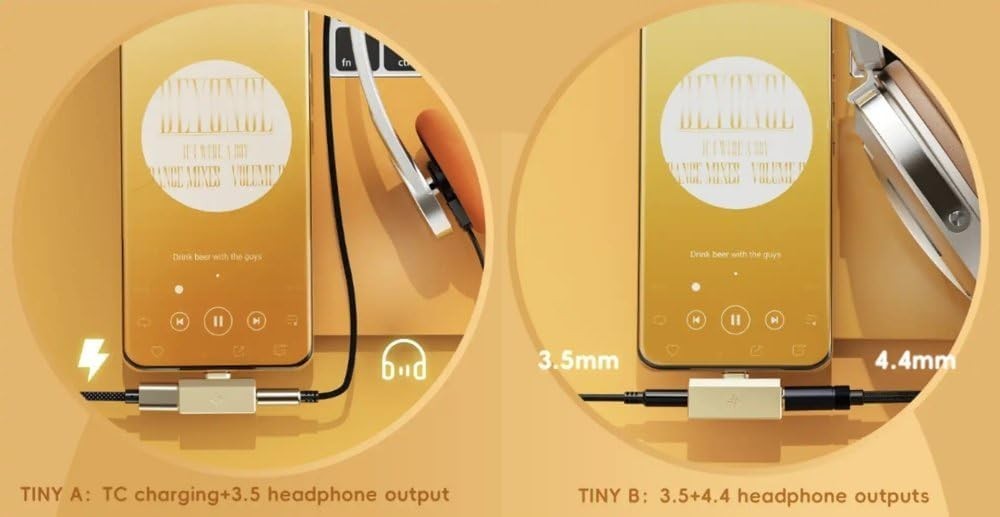 FiiO/Snowsky Tiny DAC Headphone Amp,PEQ,DSD256,PCM, 3.5mm+Type-C (Tiny A, Black)