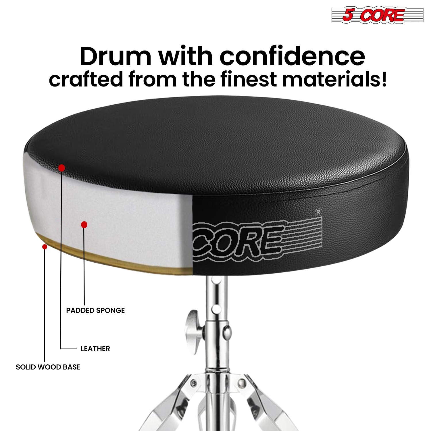 5 Core Drum Throne 3" Padded Comfortable Guitar Seat Adjustable Drumming Stools