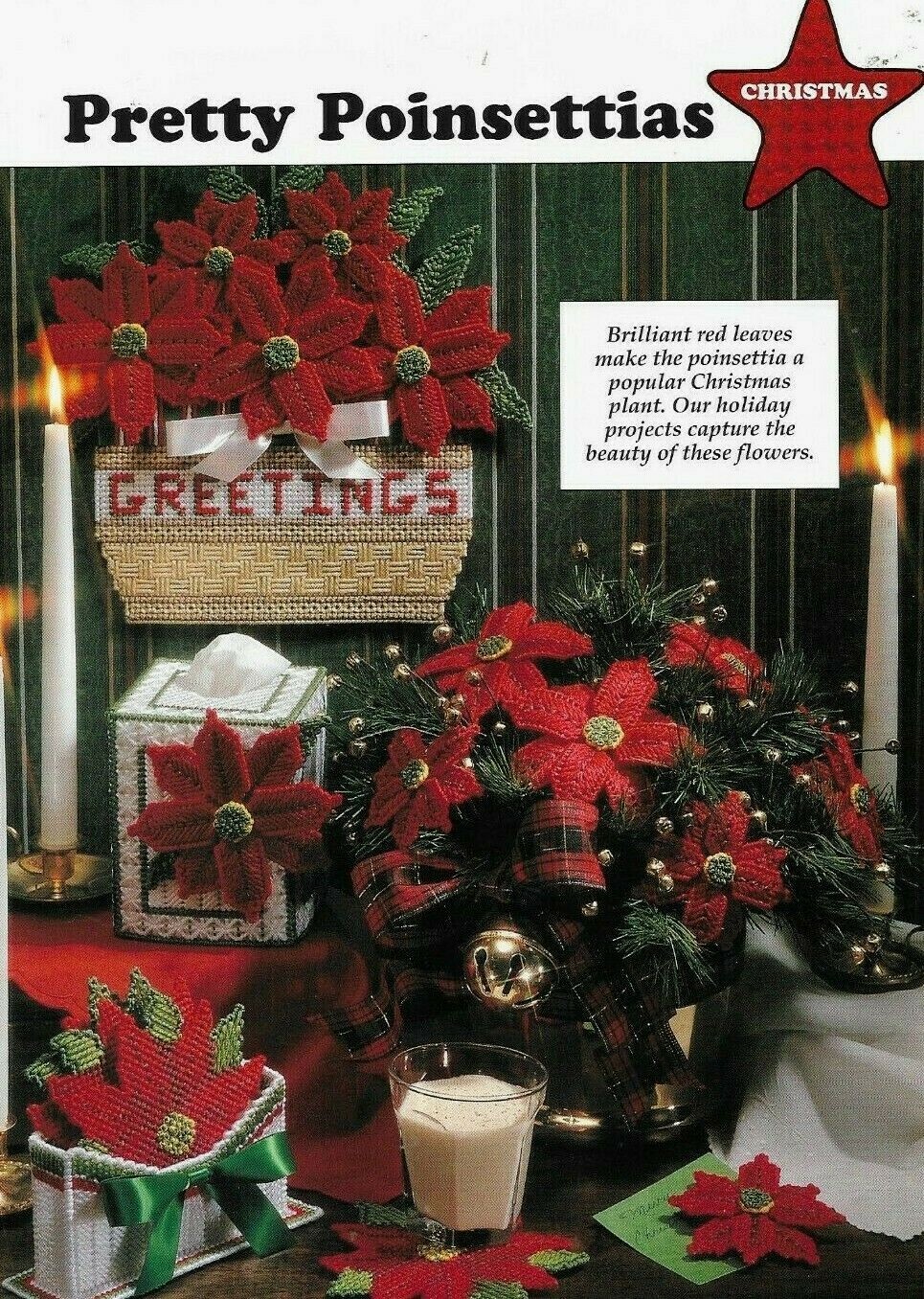 NEW PRETTY POINSETTIAS FLOWERS CHRISTMAS PLASTIC CANVAS PATTERN INSTRUCTIONS