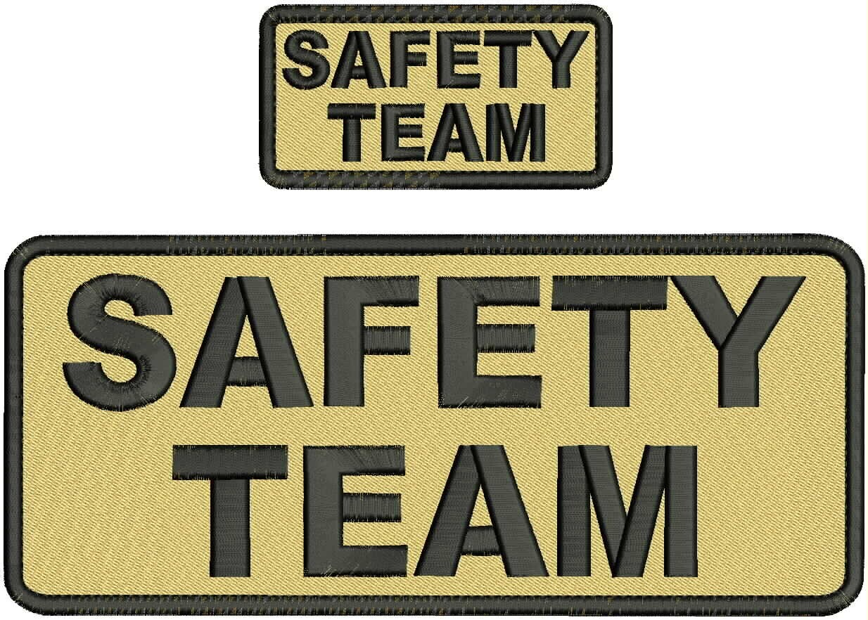 SAFETY TEAM EMBROIDERY PATCH 4X10 AND 2X4 HOOK ON BACK BLACK ON TAN