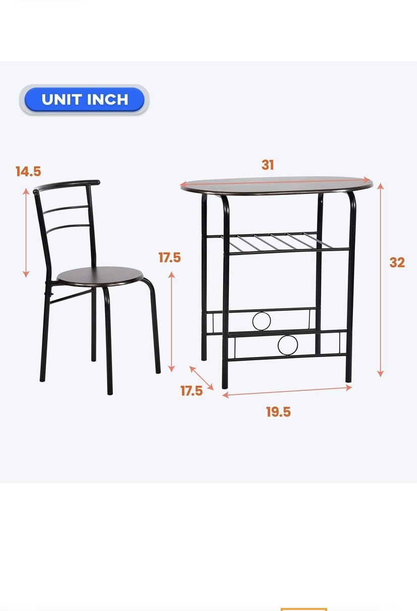 3-piece Round Table And Chair Set For Kitchen Compact Space Metal Frame