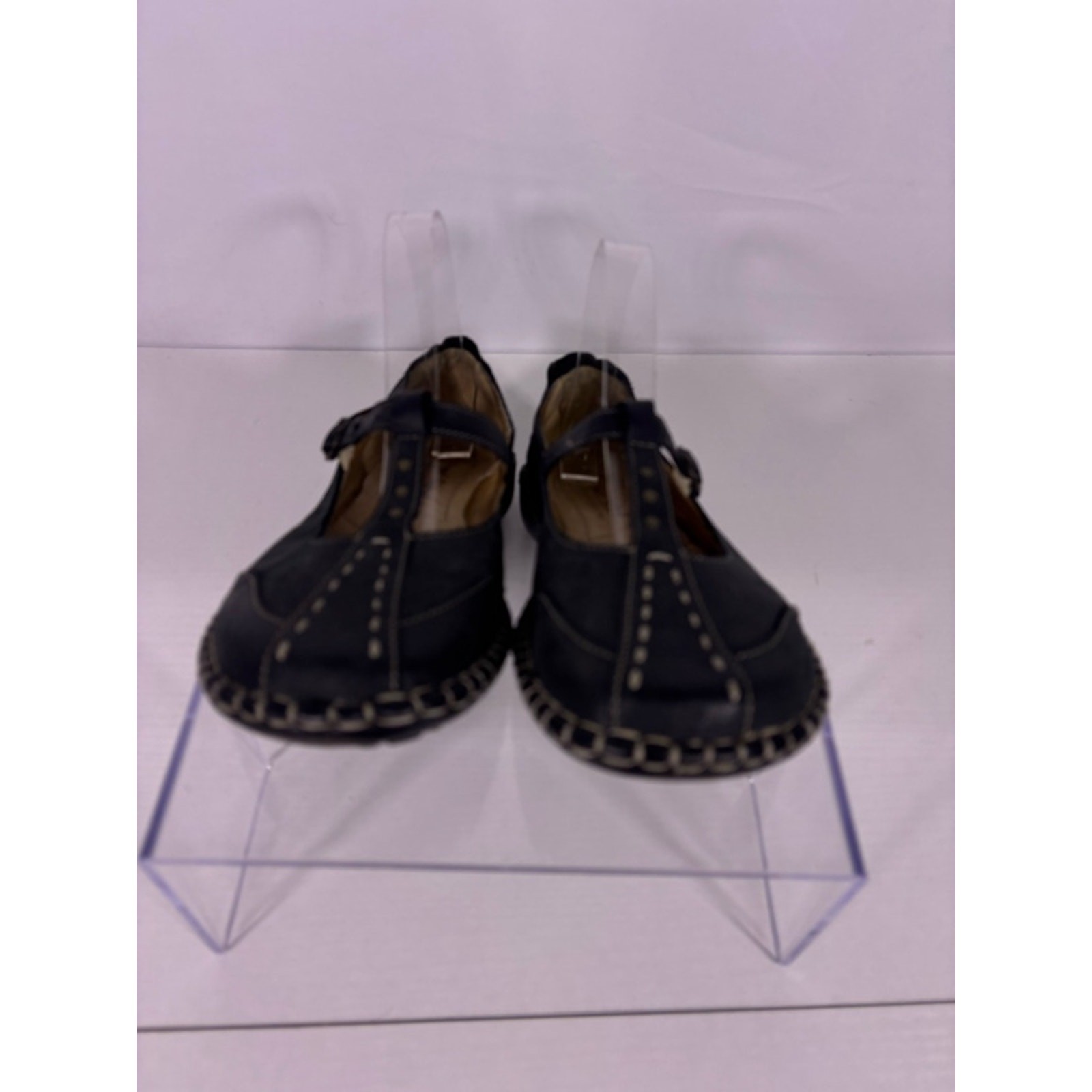 Josef Seibel Black Leather Mary Jane Flats Contrast Stitching Comfort Shoes 41