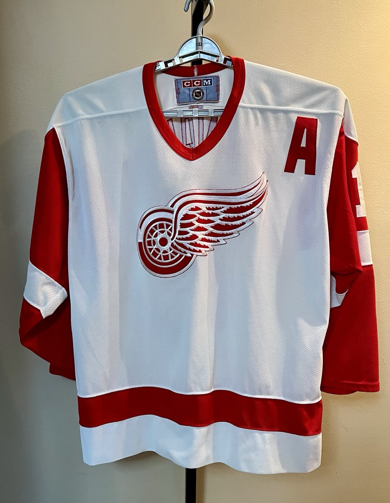 Vtg CCM Detroit Red Wings Shanahan #14 Jersey Mens XL NHL Hockey White Red