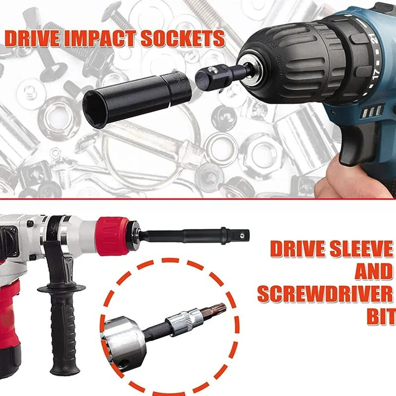 12pcs Impact Socket Adapter & Reducer Set Drill Extension Nut Driver Kit - NEW