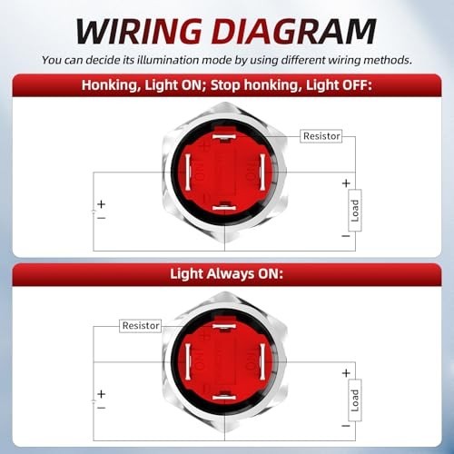 Horn Button Switch 12V 20A 16mm Metal Momentary Push Button Blue LED Stainless