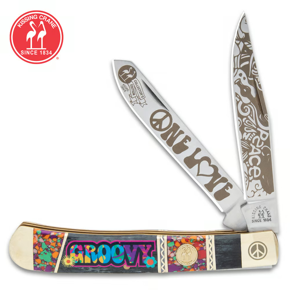 Kissing Crane Limited Groovy One Love 2 Blade Trapper Pocket Knife Bone KC5884