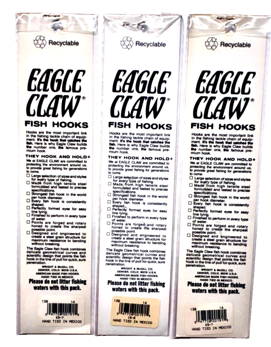 3 PACKS Eagle Claw No. 139 Snelled Baitholder Hook Size 14 Bronze 6-Count Pack
