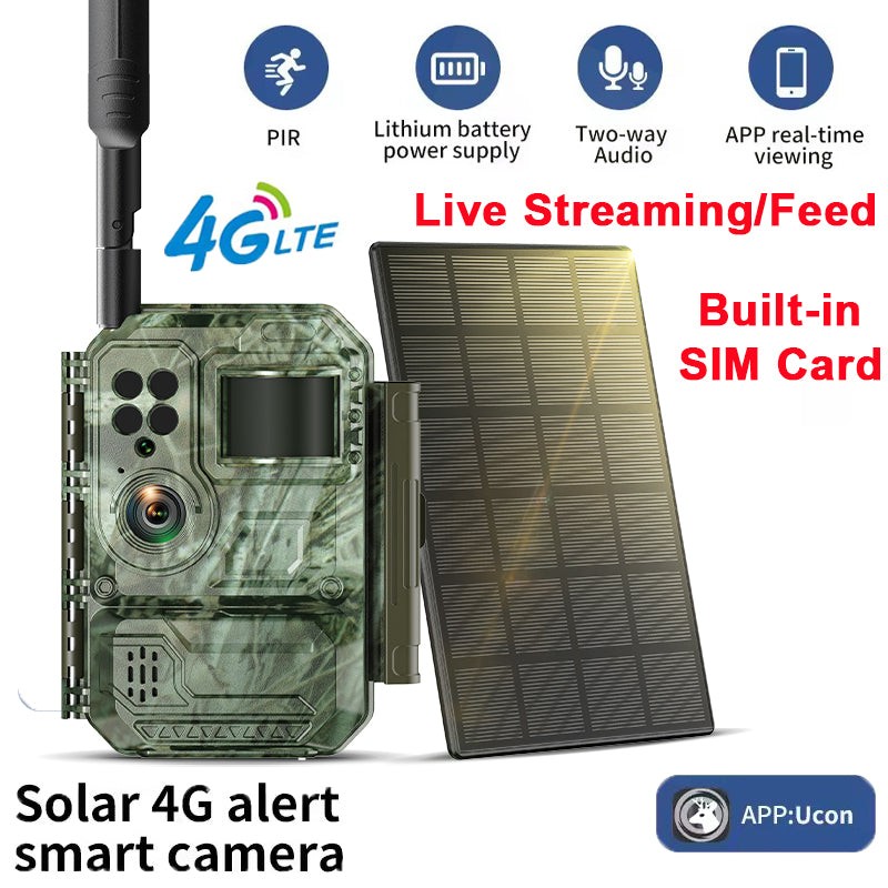Solar 4G LTE Cellular Trail Camera Wildlife Game w/ SIM Card Hunting Live Video