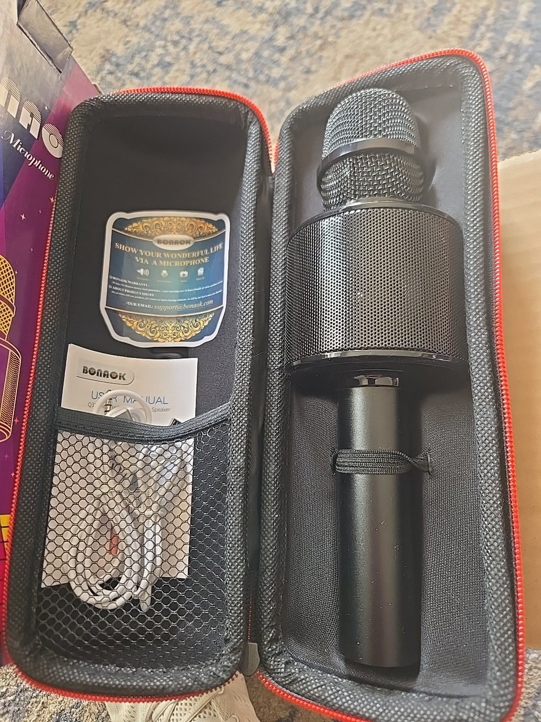 BONAOK Portable Wireless Bluetooth Karaoke Microphone 3-in-1, Black
