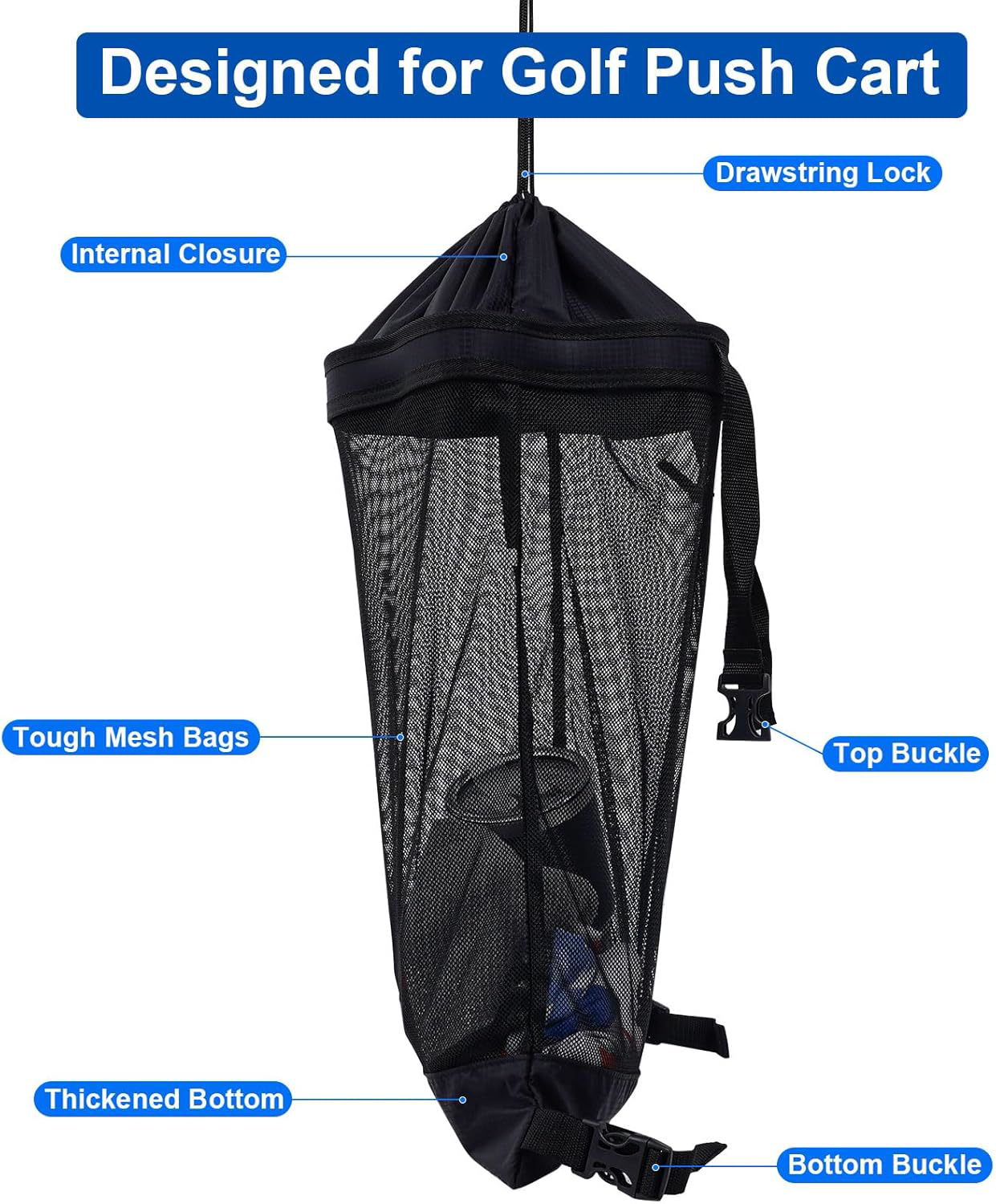 Golf Push Cart Storage Bag,Golf Cart Organizer, Push-Pull Golf Carts Backside