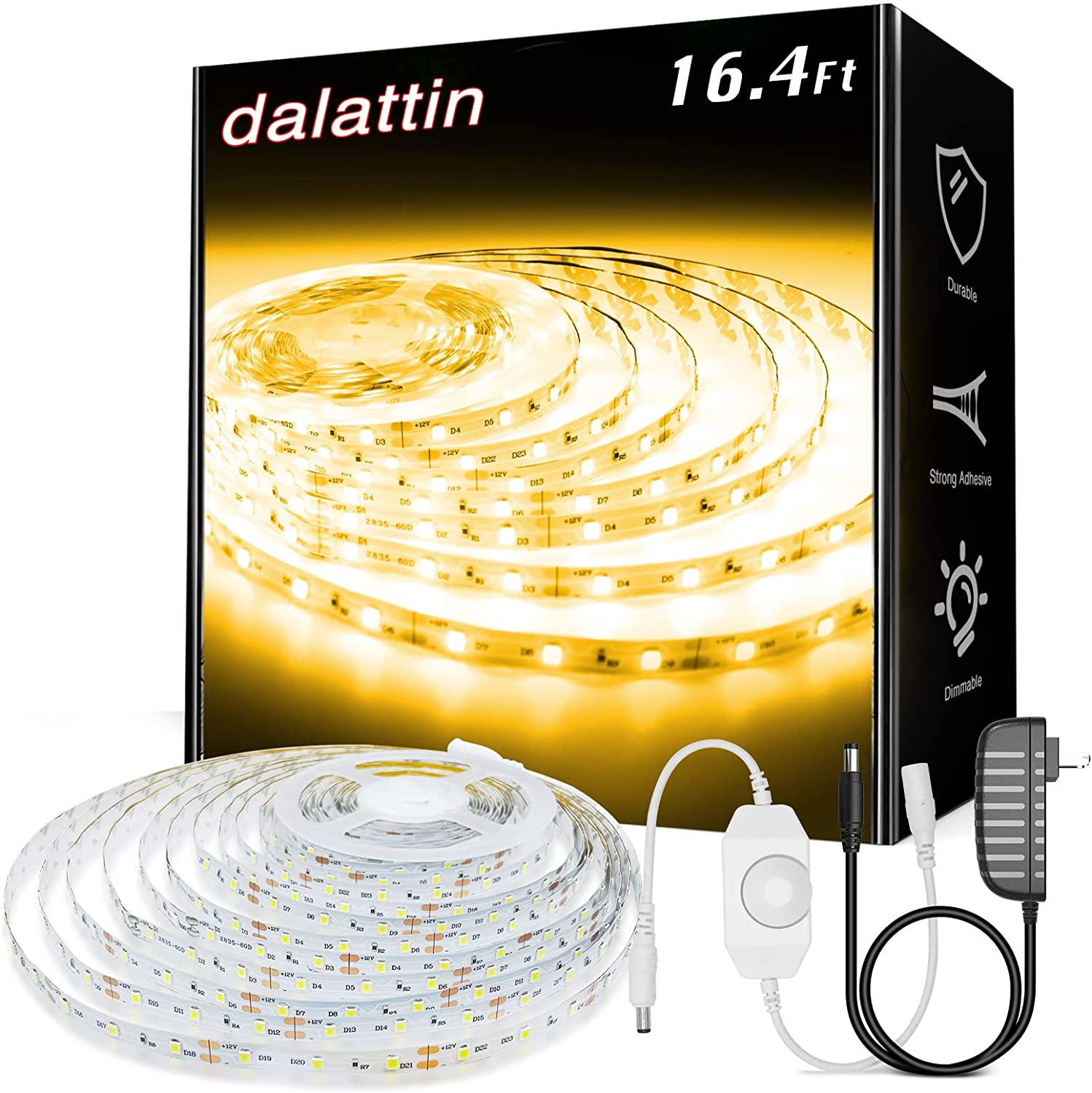 Warm White LED Strip Lights, 3000K Tunable Soft White Light Strip 16.4Ft, Bright