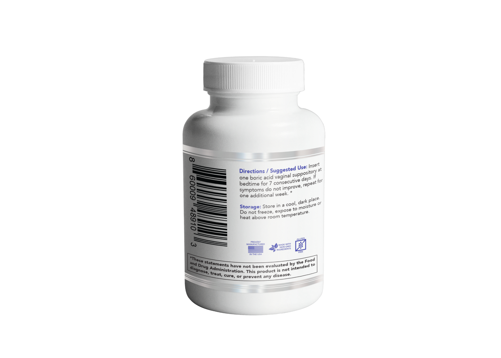 Boric Vaginal Suppositories - 60 Count (600mg) - By Simpli Supplements
