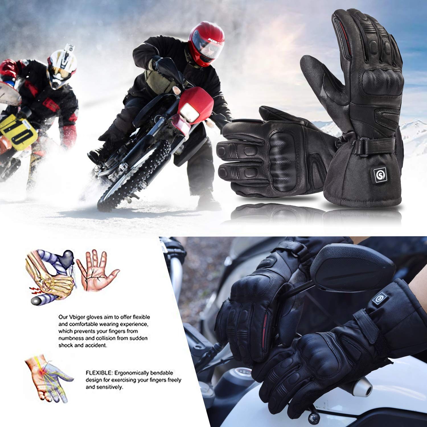 Heated Gloves for Men & Women, Electric Heated Gloves for Motorcycle, Skiing,...