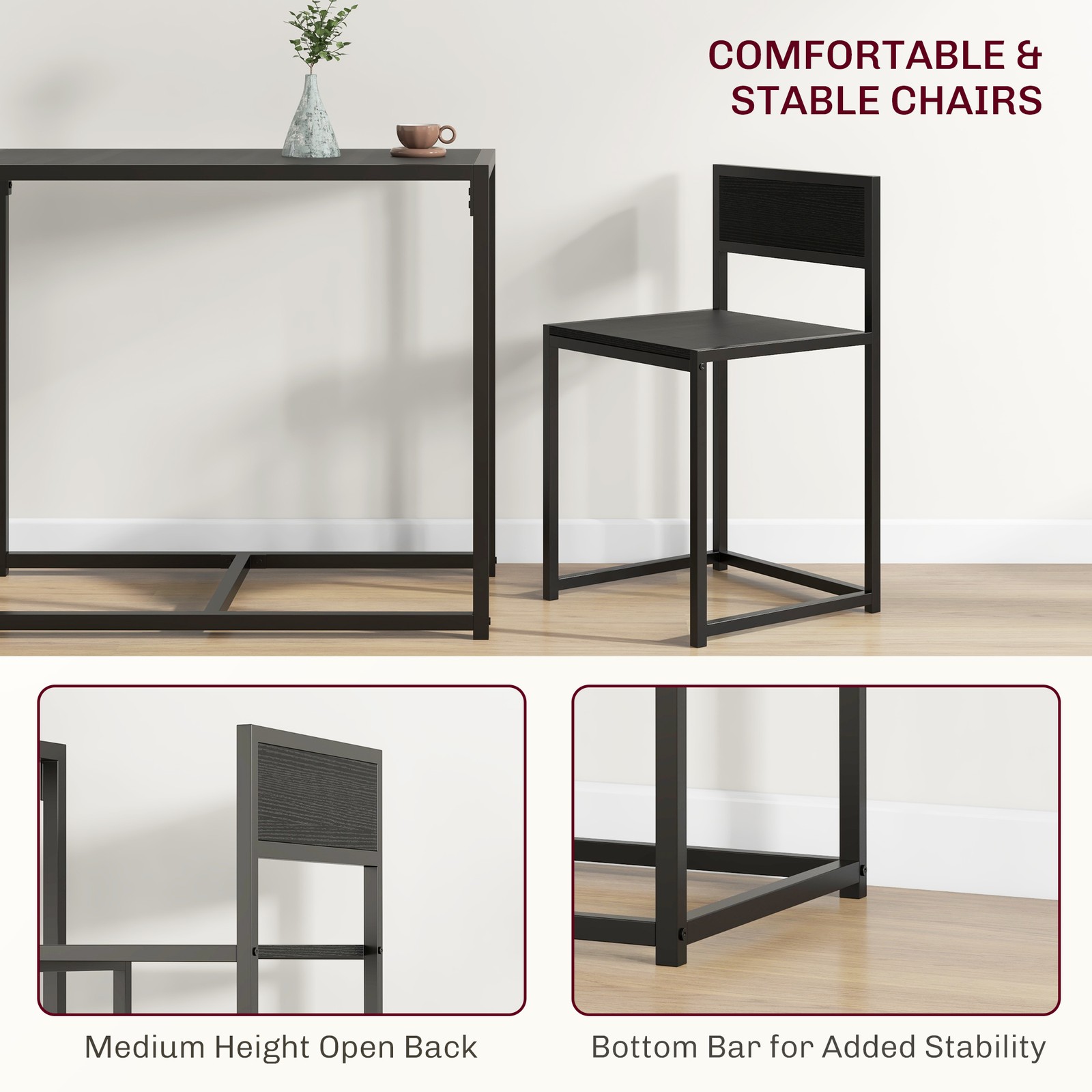 3-Piece Dining Room Set, Industrial Kitchen Table Set with Rectangular Table
