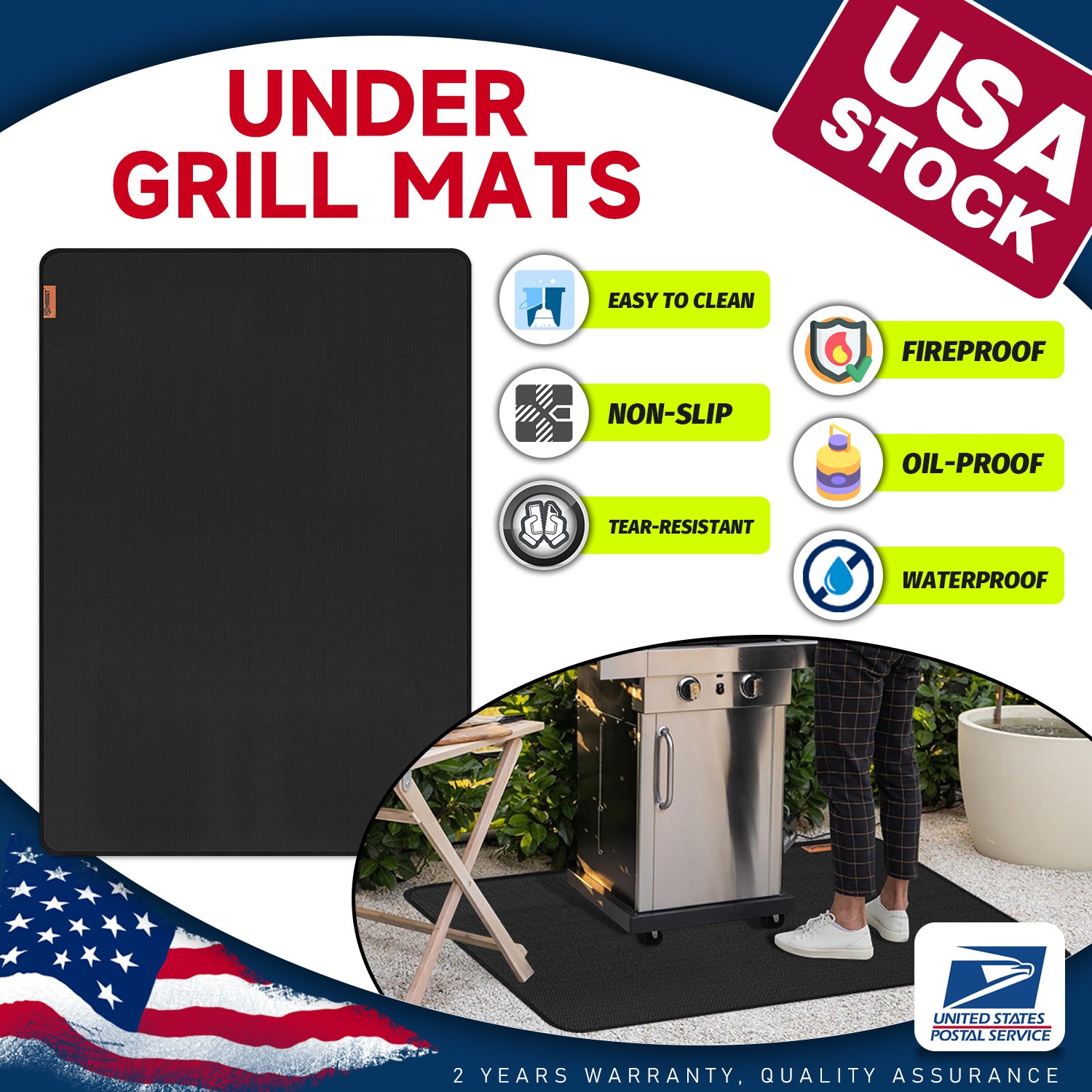 76"x51" Fireproof Under Grill Mat Protector for Outdoor Smoker Decks and Patios