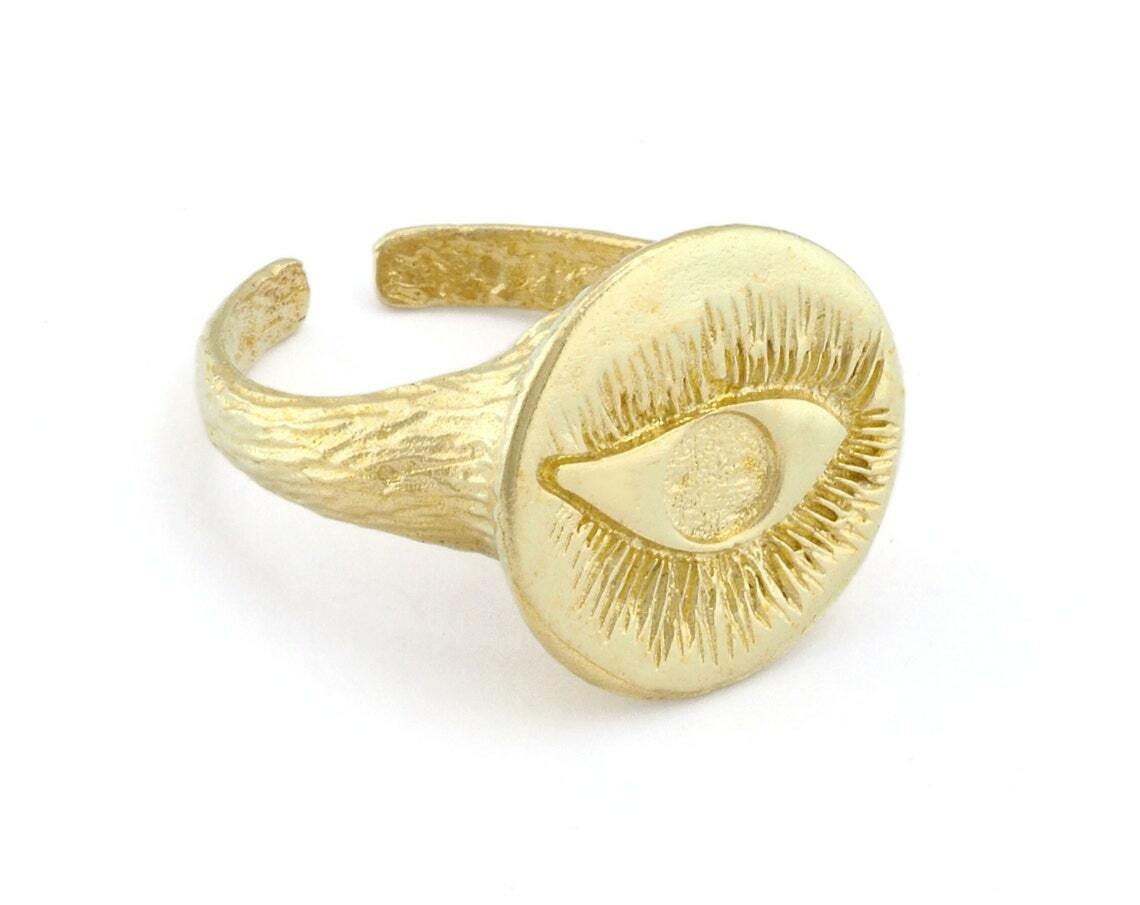 Eye Bark Textured Band Round Ring Adjustable Raw brass 5-8.5US size 4857