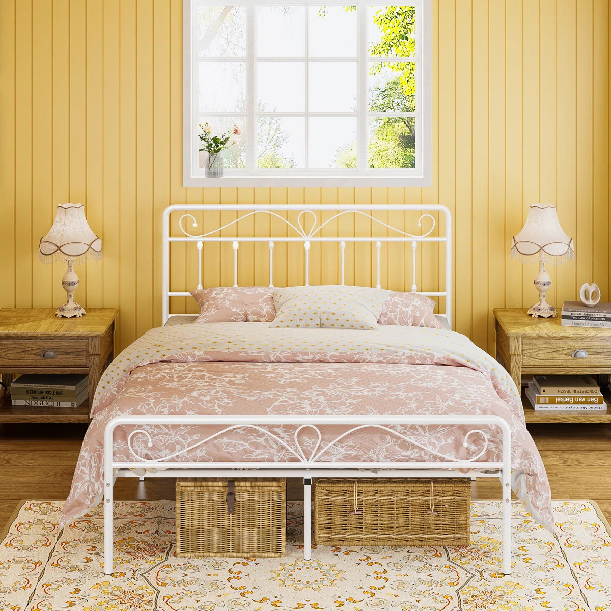 New Full Size Metal Platform Bed W/ 12.6" Under-Bed Storage No Box Spring White