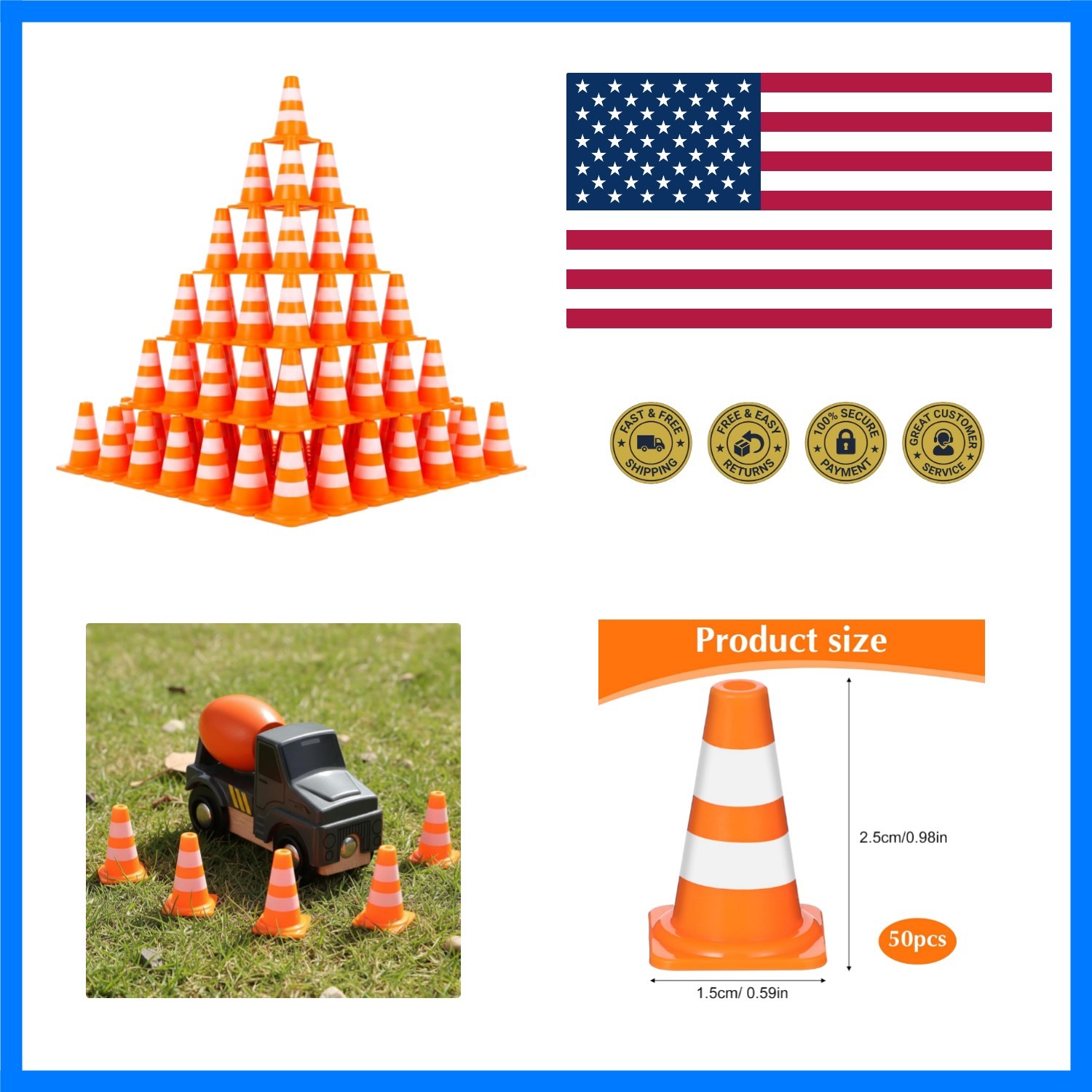 50PCS Mini Traffic Cones, Orange Small Cone, Mini Construction Cones, Plastic...