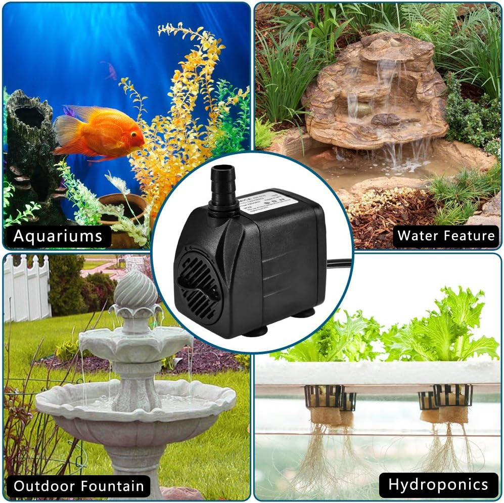220GPH Ultra Quiet Fountain Pump (15W 800L/H), Small Submersible Pump for Pon...