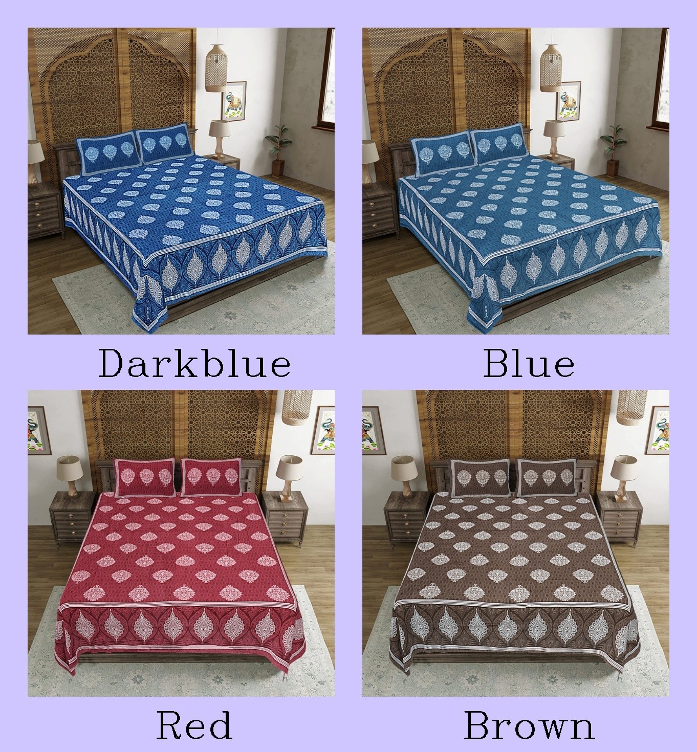 Indian Handmade Manndala Cotton BedSheet With 2 Pillow Cover Buta Design