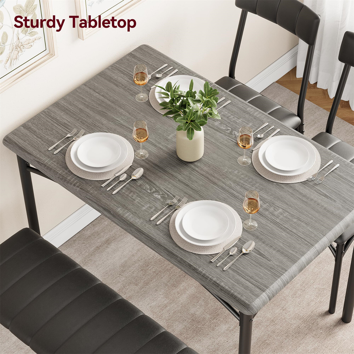 4-Person Dining Table Set for 4 Kitchen Table W/Upholstered Chairs and Bench