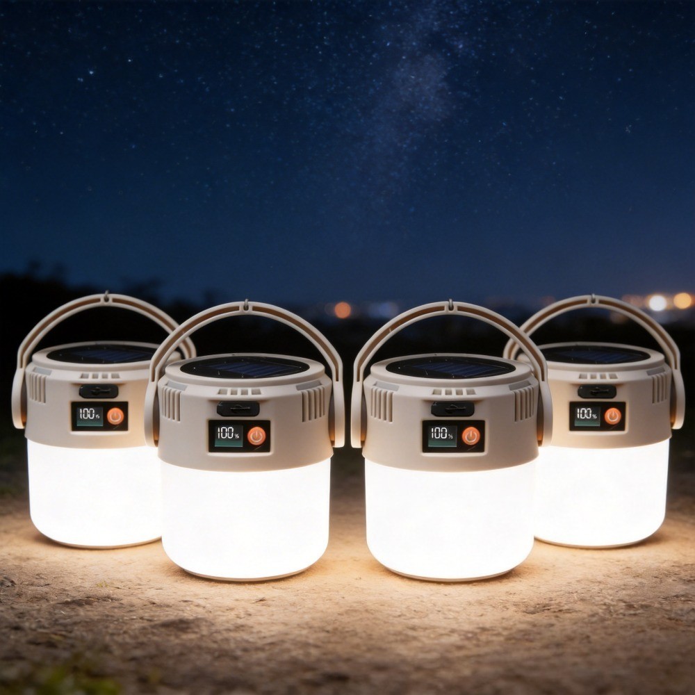 4/2 solar camping lights with 6 lighting modes, USB charging power supply,