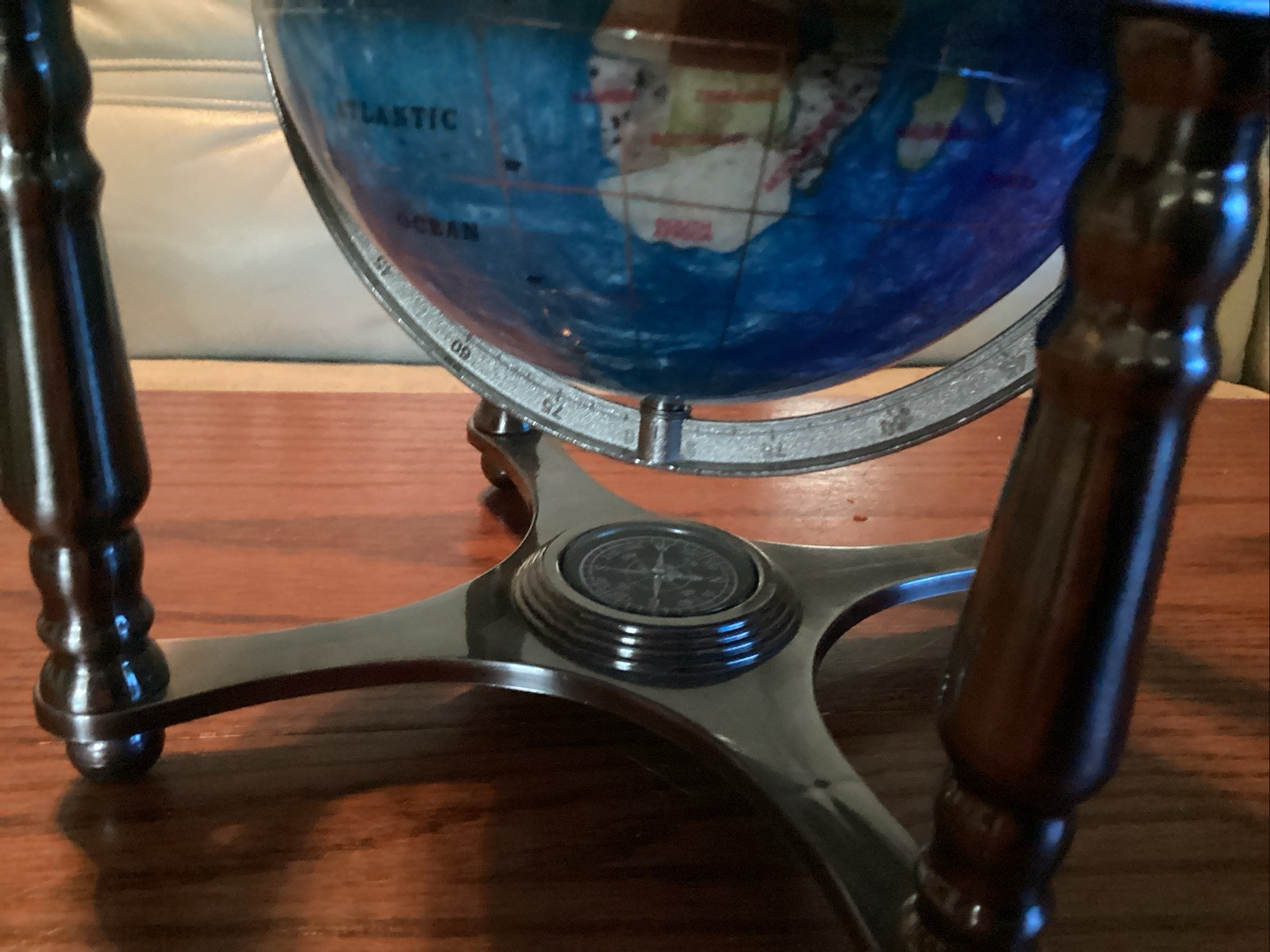 Mini Semiprecious Gemstone 6” Globe With Stand & Compass.