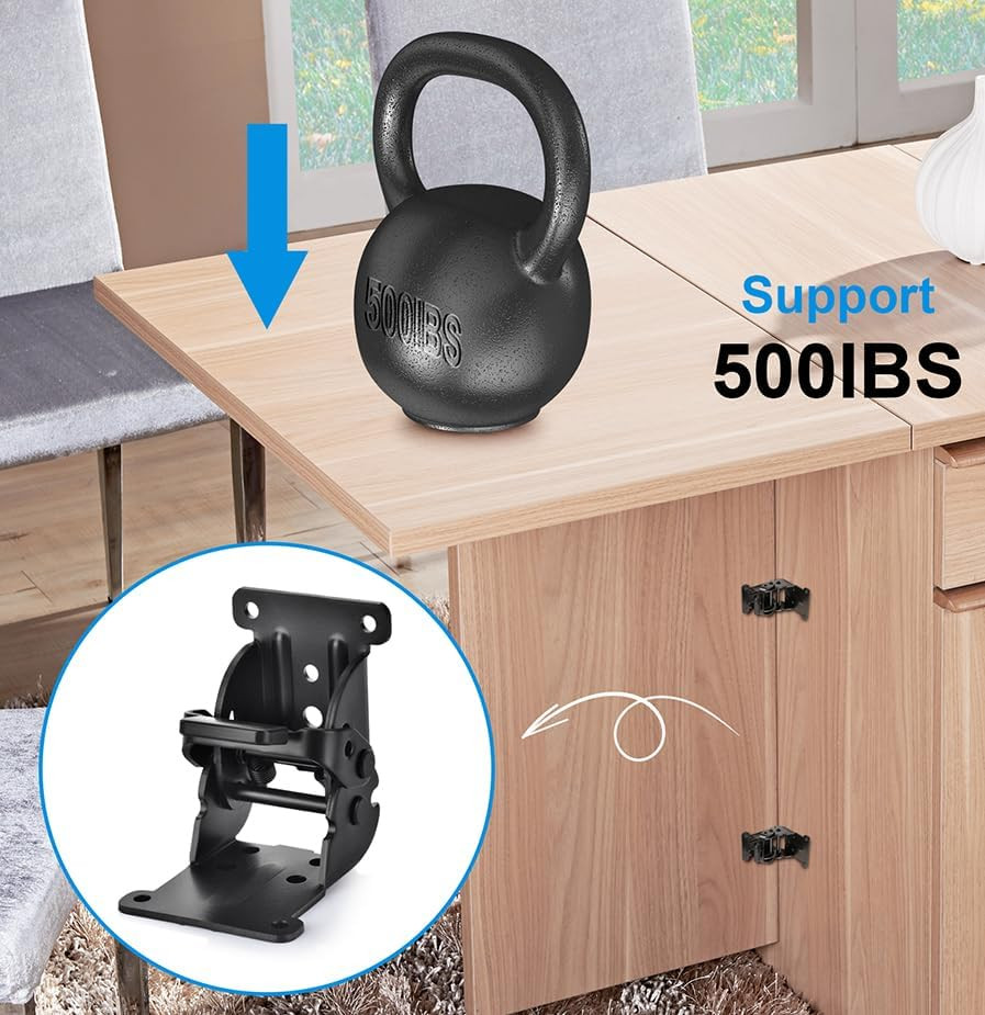 4 Pack Folding Brackets, Self-Locking Hinges with Screws & Non-Slip Pads, 500LB