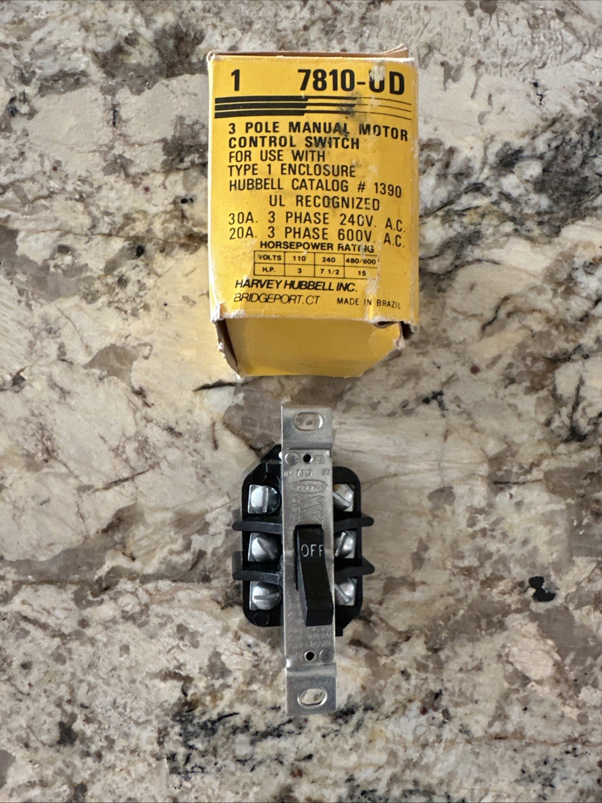 Hubbell 7810-UD 3-pole manual motor control switch NEW + FAST SHIPPING