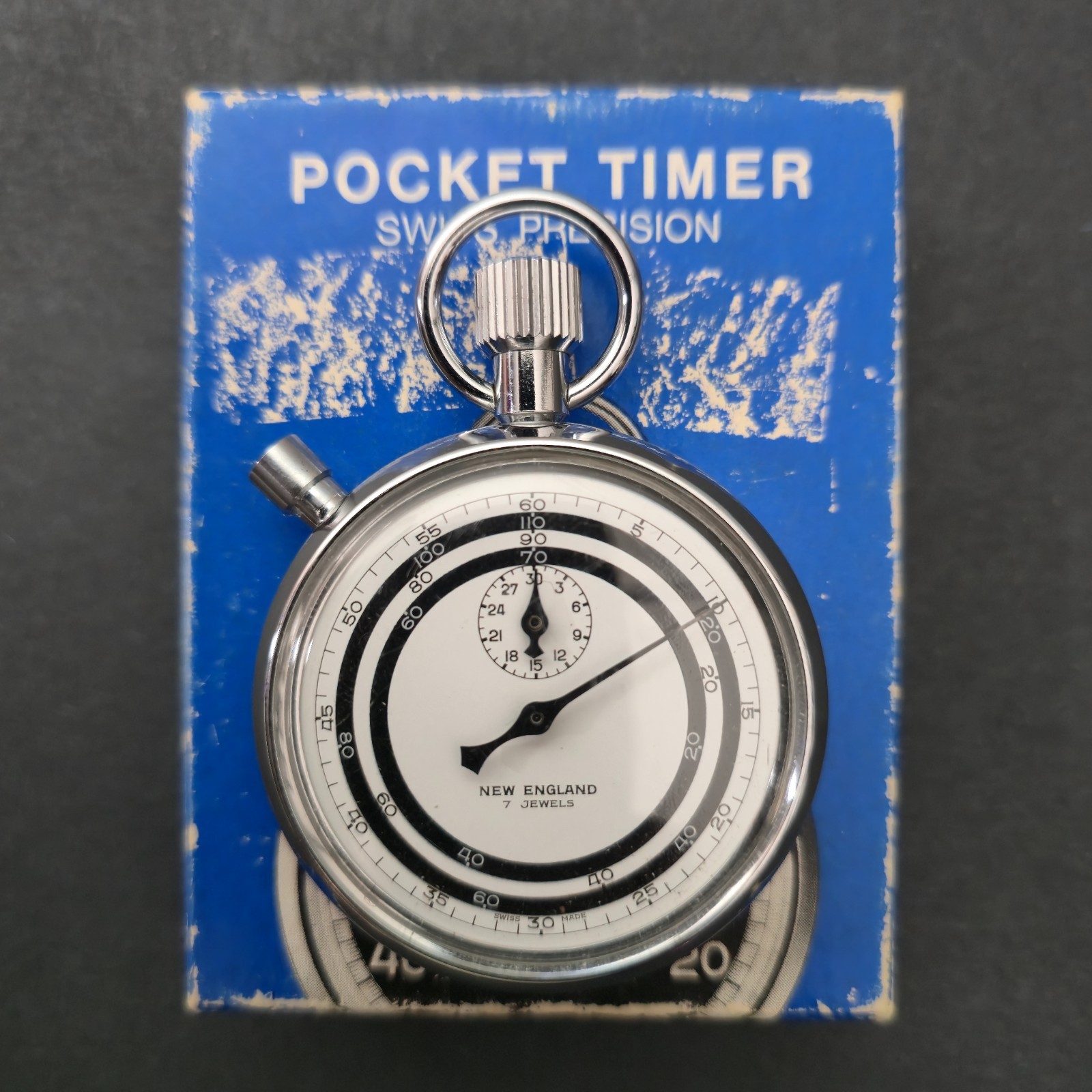 Rare Vintage New England Swiss Made 7 Jewels Stopwatch - Works & Great Condition