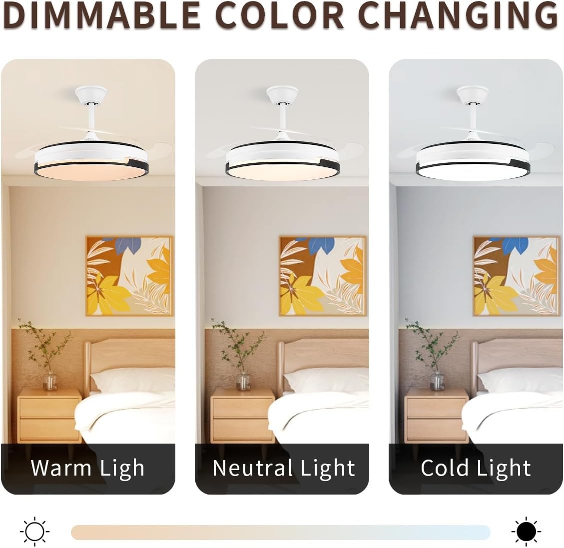 42" Smart Retractable Ceiling Fan Light with 3-Color Light & Remote, App Control