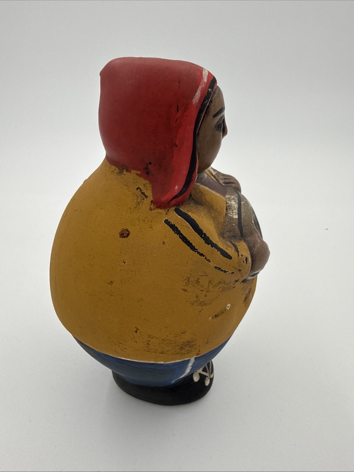 Vintage Chulucanas Peruvian Folk Art Handmade Pottery Figure Playing Mandolin