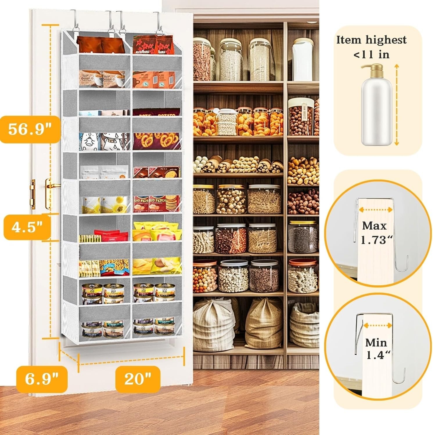 Durable 80lb Capacity Over The Door Organizer with Mesh Pockets for Easy Access