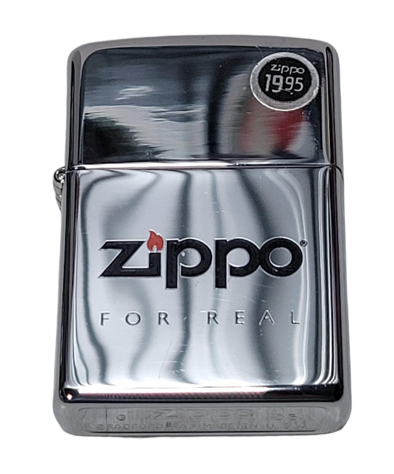ZIPPO 2003 ZIPPO FOR REAL LOGO & FLAME POLISHED CHROME LIGHTER SEALED UNFIRED