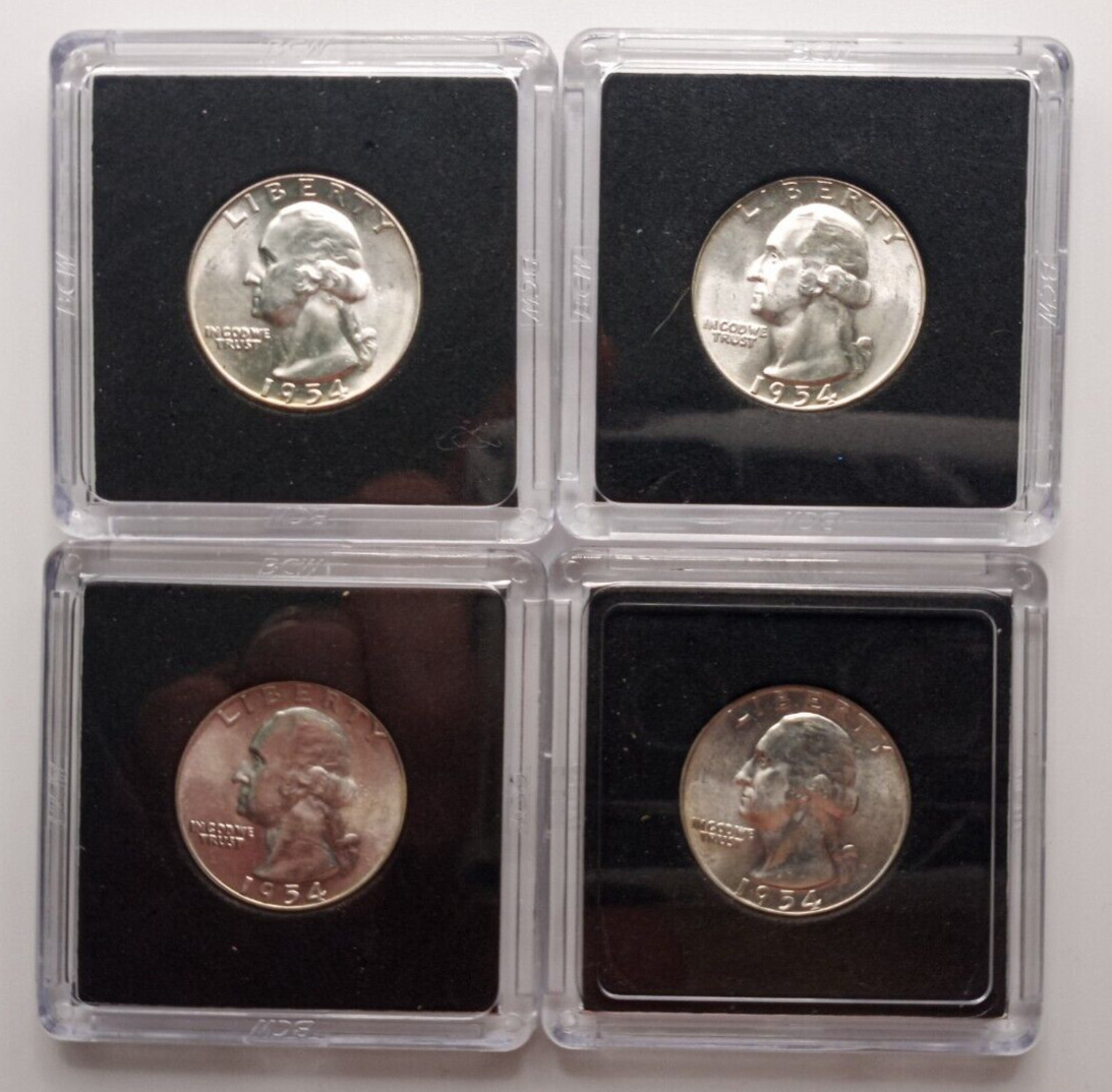 Lot 4 1954 Washington Philadelphia Mint Quarter 90% Silver BU ACTUAL COINS SHOWN