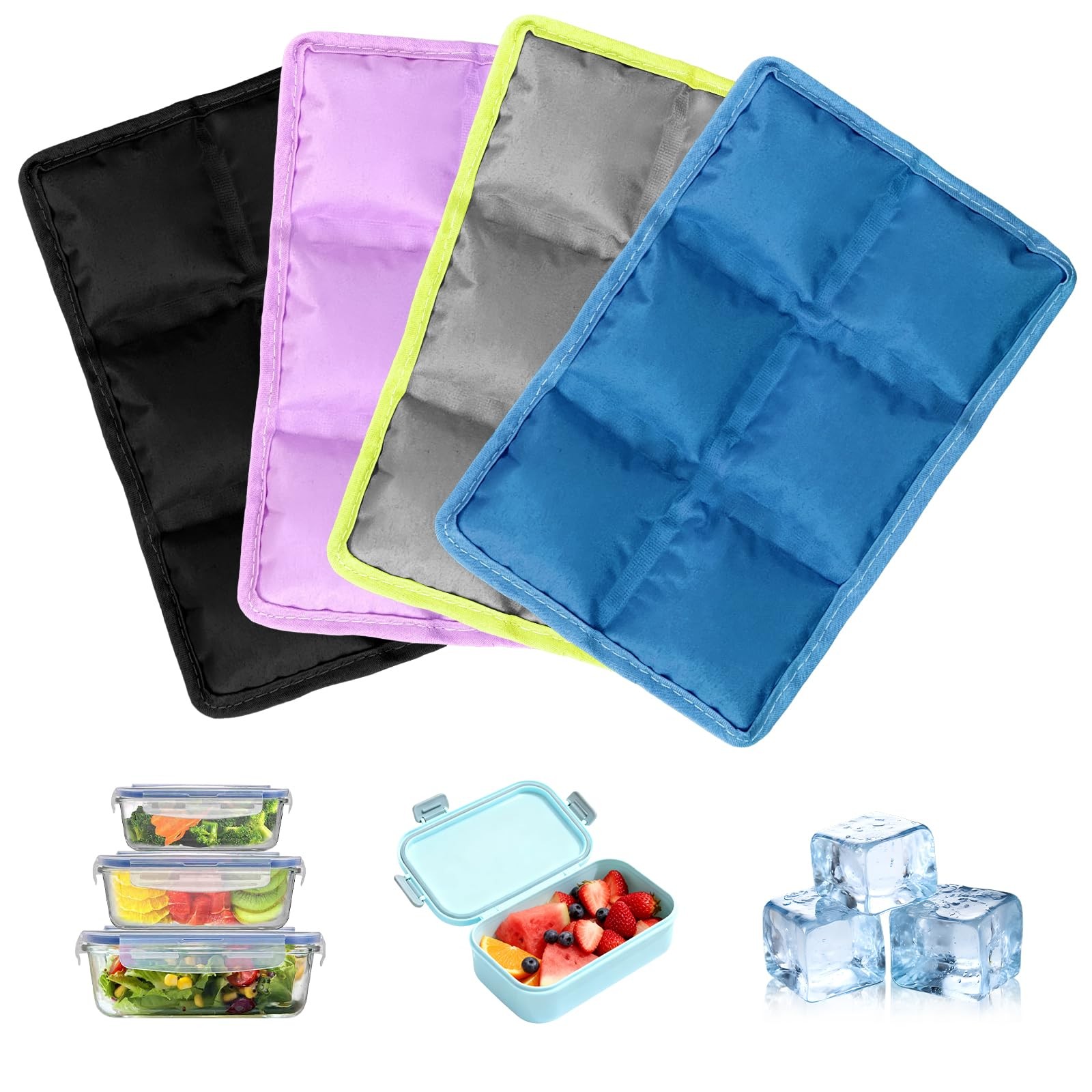 4pcs Ice Packs for Lunch Boxes & Coolers -Slim Reusable Space Saving Cooler I...