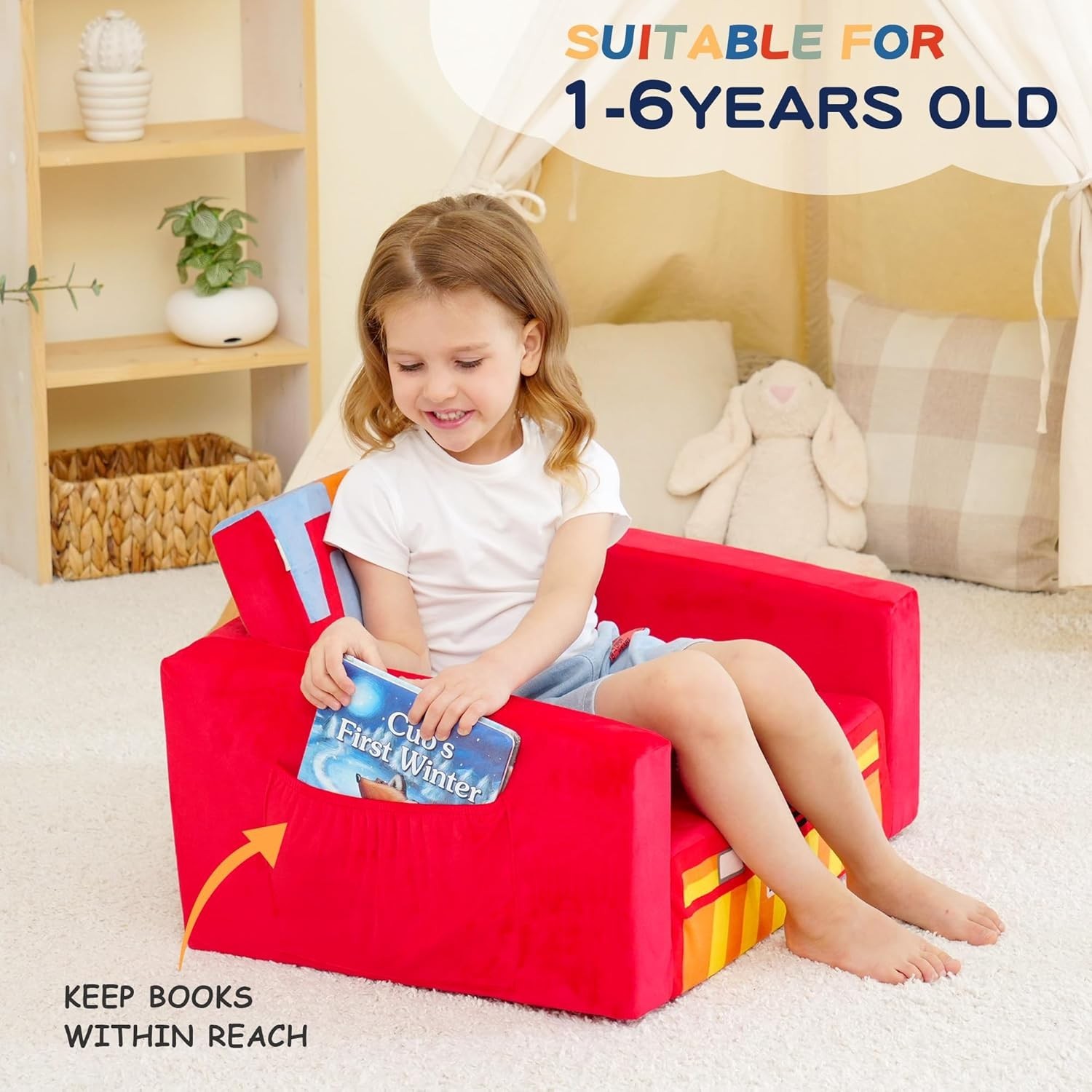 Kids Sofas Children's Sofa Bed Baby's Upholstered Couch Sleepover Chair Flipo...