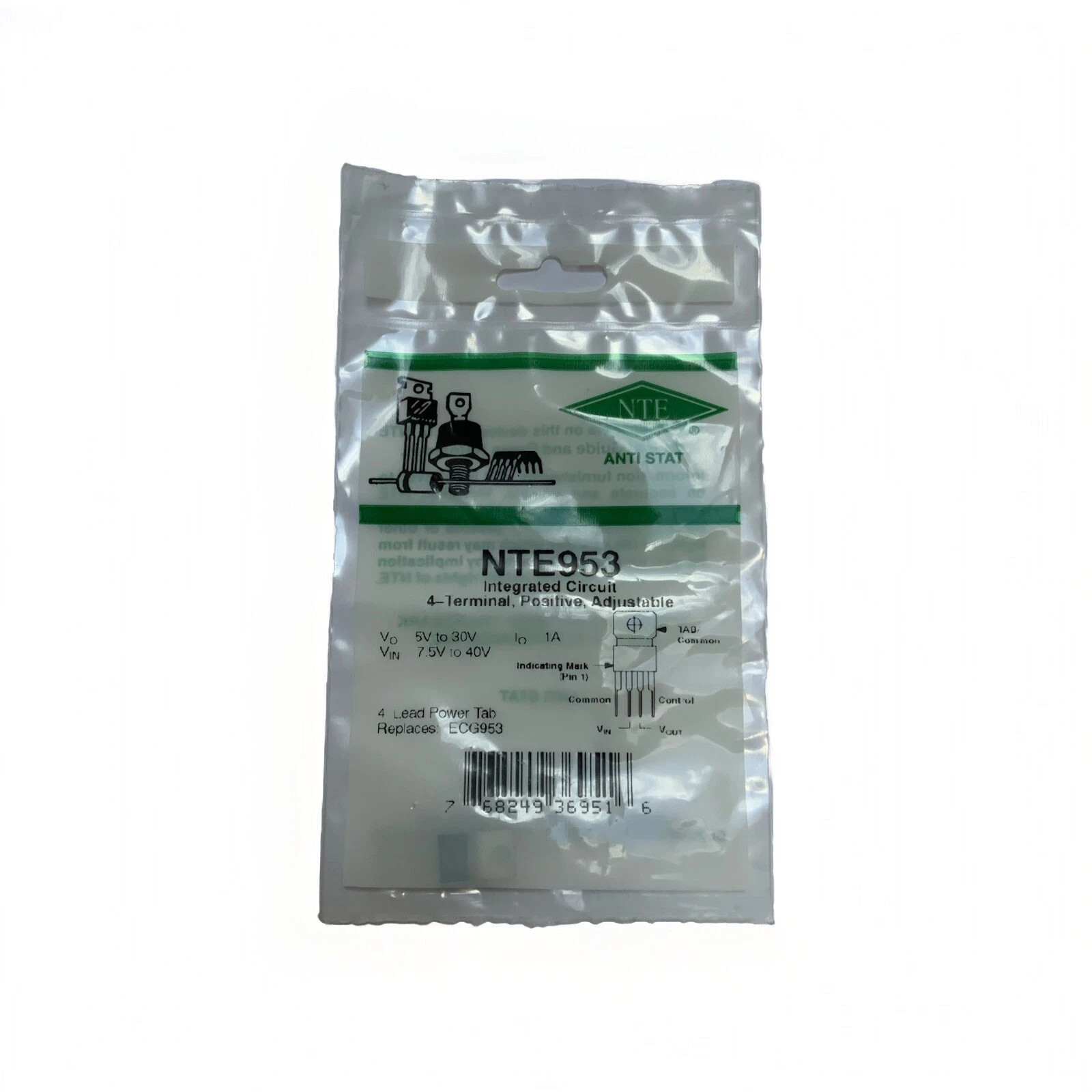 NTE953 IC 4-Terminal Positive Adjustable Regulator 4 Lead Power Tab ECG953