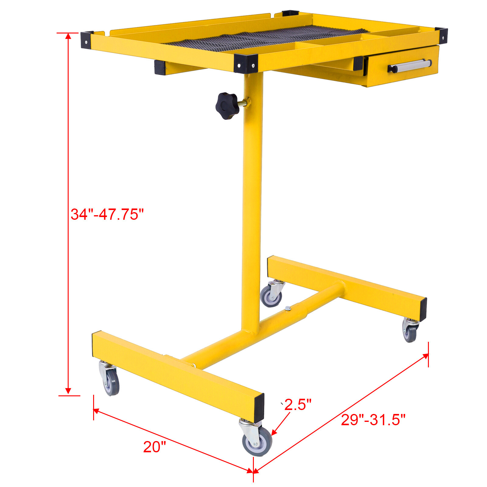 Heavy Duty Adjustable Work Table with Drawers Rolling Tool Tray with Wheels