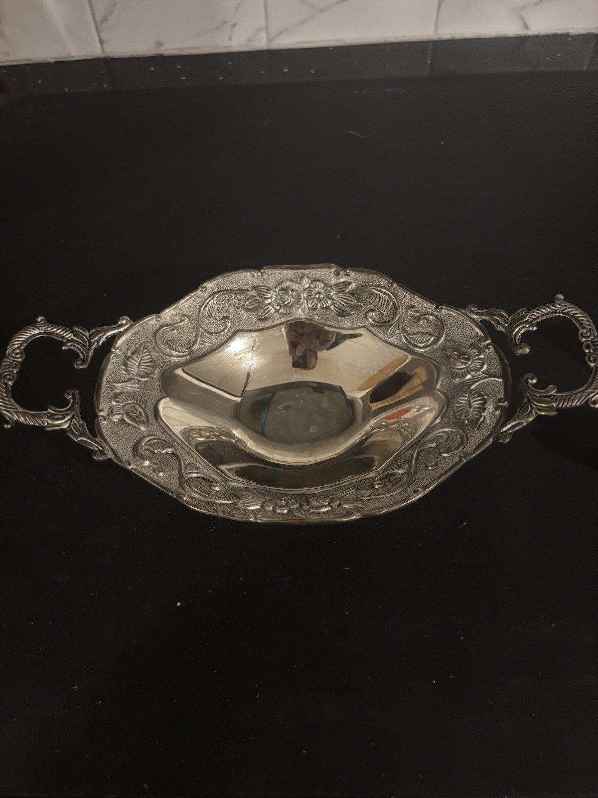 Vintage Godinger Silver Plated Candy Dish, Fruit Nut Dish, Footed Handled