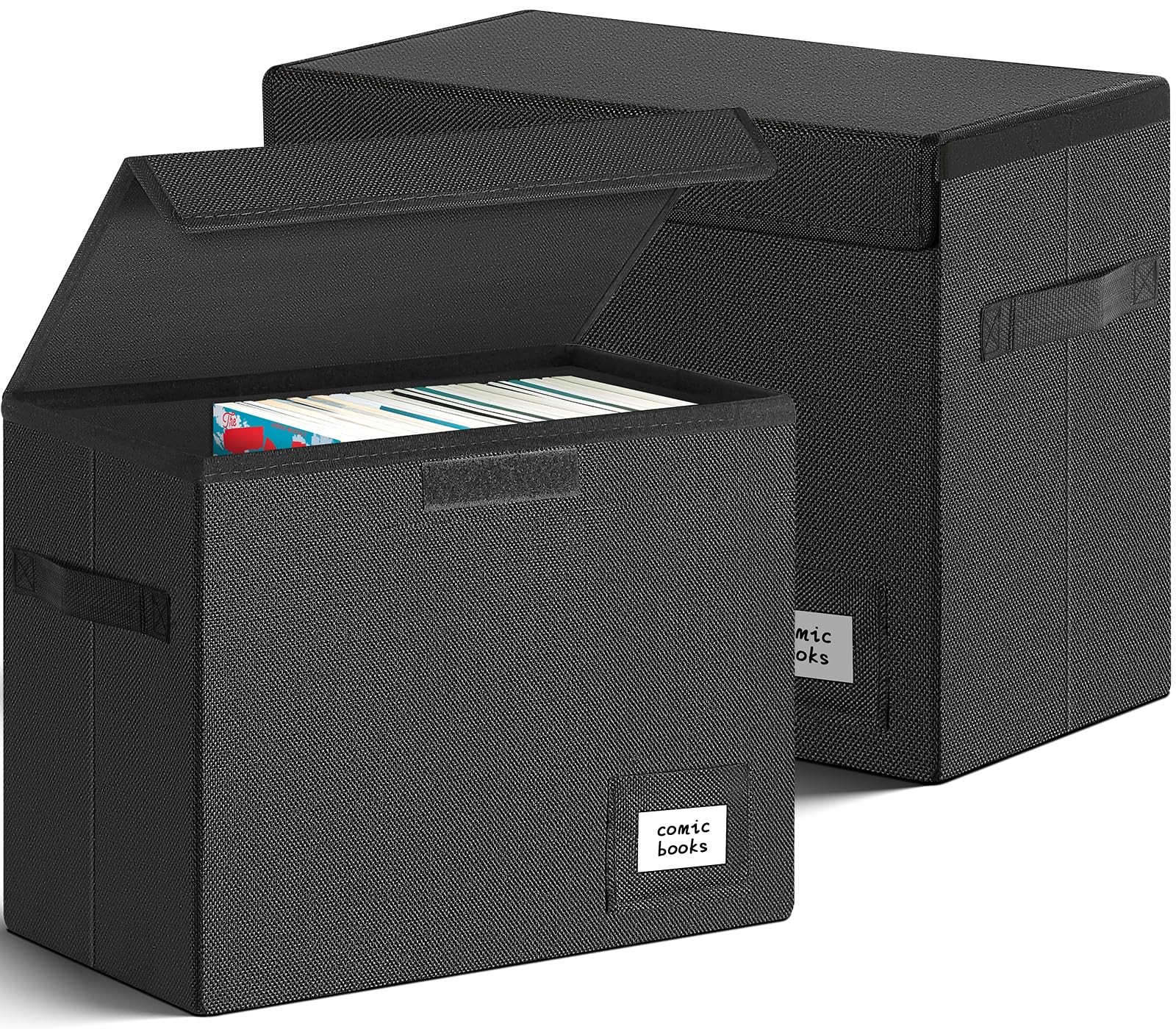 Leffis Comic Book Storage, Box 15.5" X 7.5" X 11.3", ef of 2 pk, Black