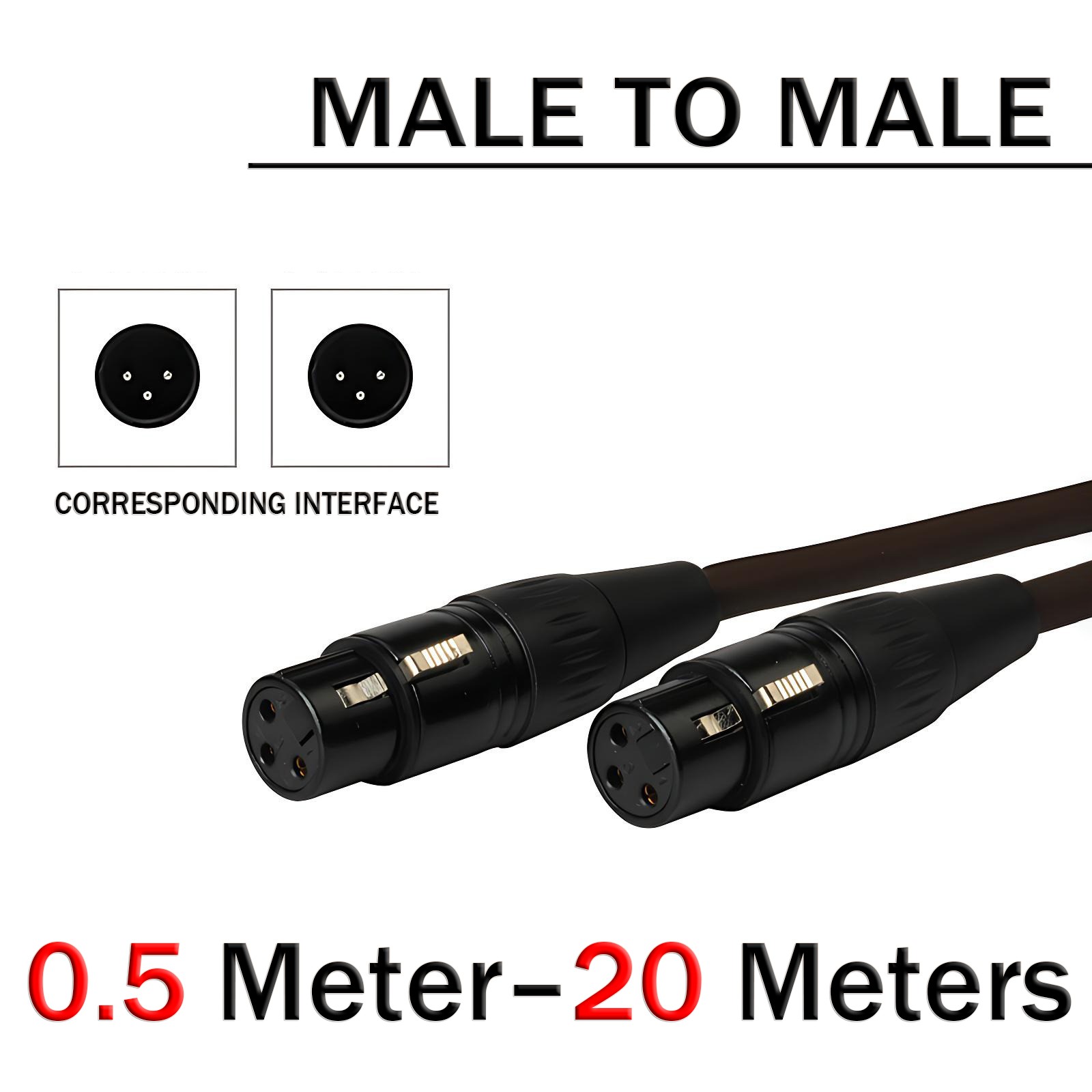 Audio XLR Male to Male Gender Changer Adaptor Lead Cable 0.5 Meter–20 Meters