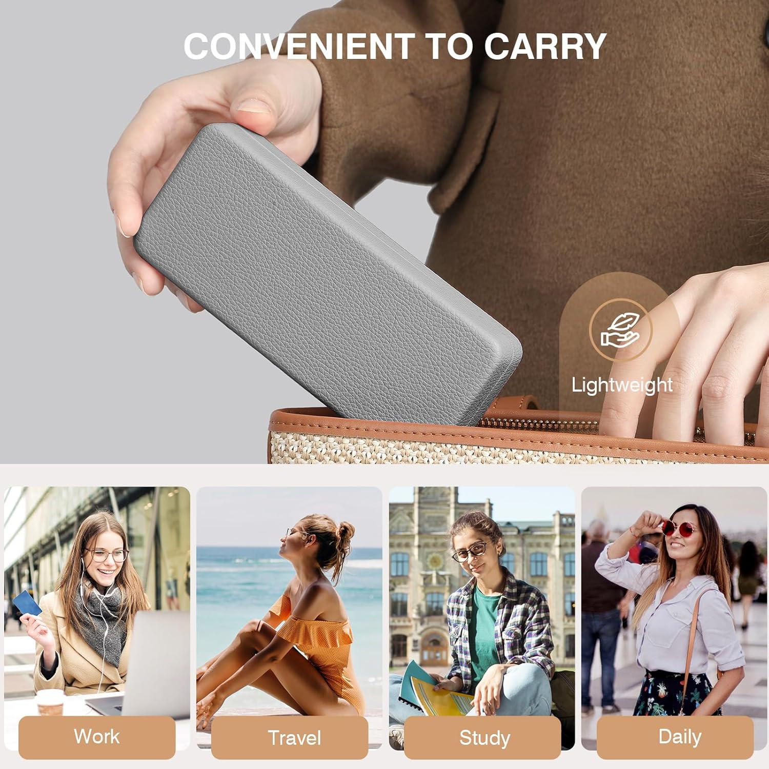 Glasses Case Hard Shell Square Large Eyeglasses Case PU Leather Protective Case