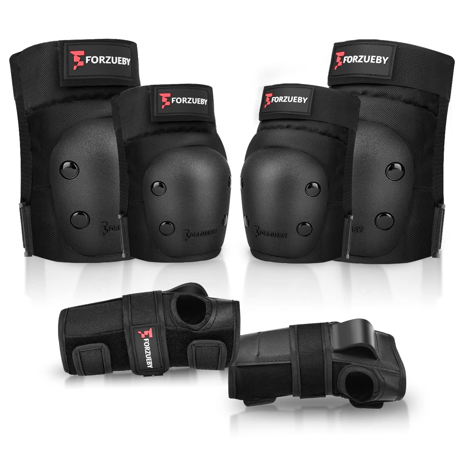 Forzueby Adult/Kids 6-in-1 Knee Pads, Elbow Pads, Wrist Guards Protective Gear