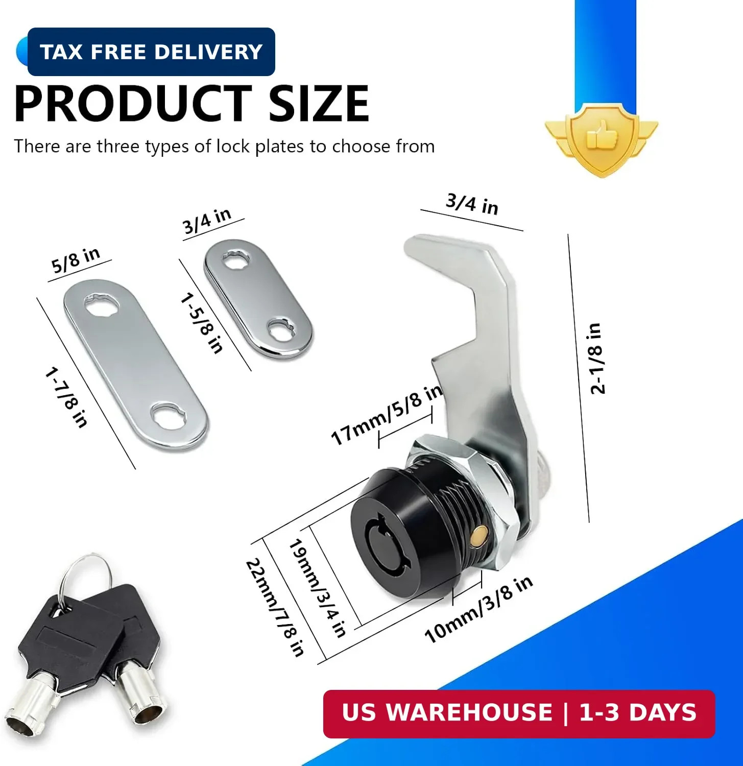 US General 5/8 Inch Black Toolbox Lock Replacement, Keyed Alike Cabinet Cam